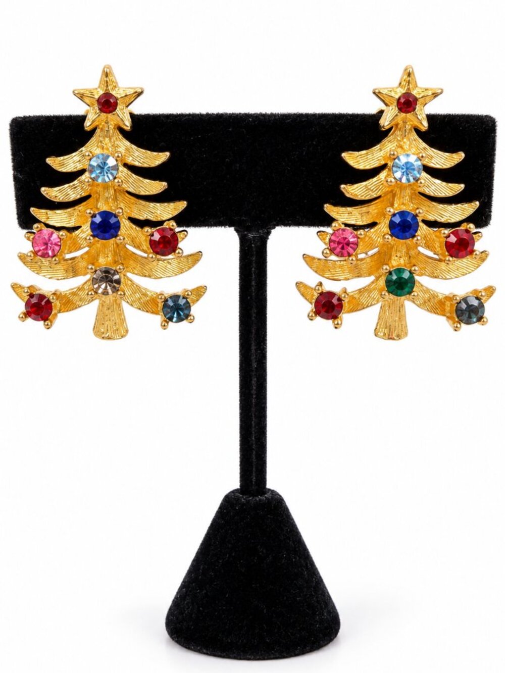 Vintage MYLO Rhinestone Christmas Tree Clip-On Earrings